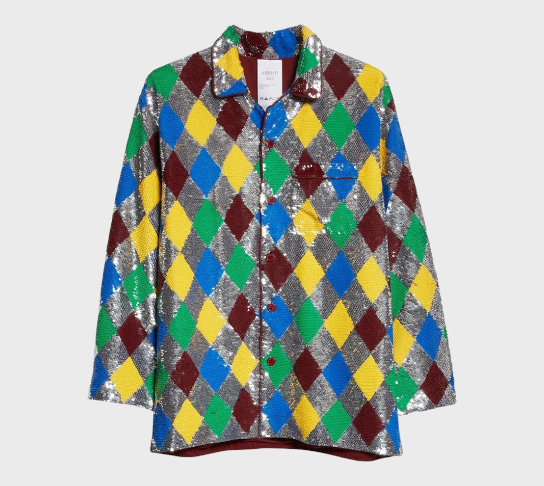 Ashish Gender Inclusive Diamond Sequin Long Sleeve Button-Up Shirt