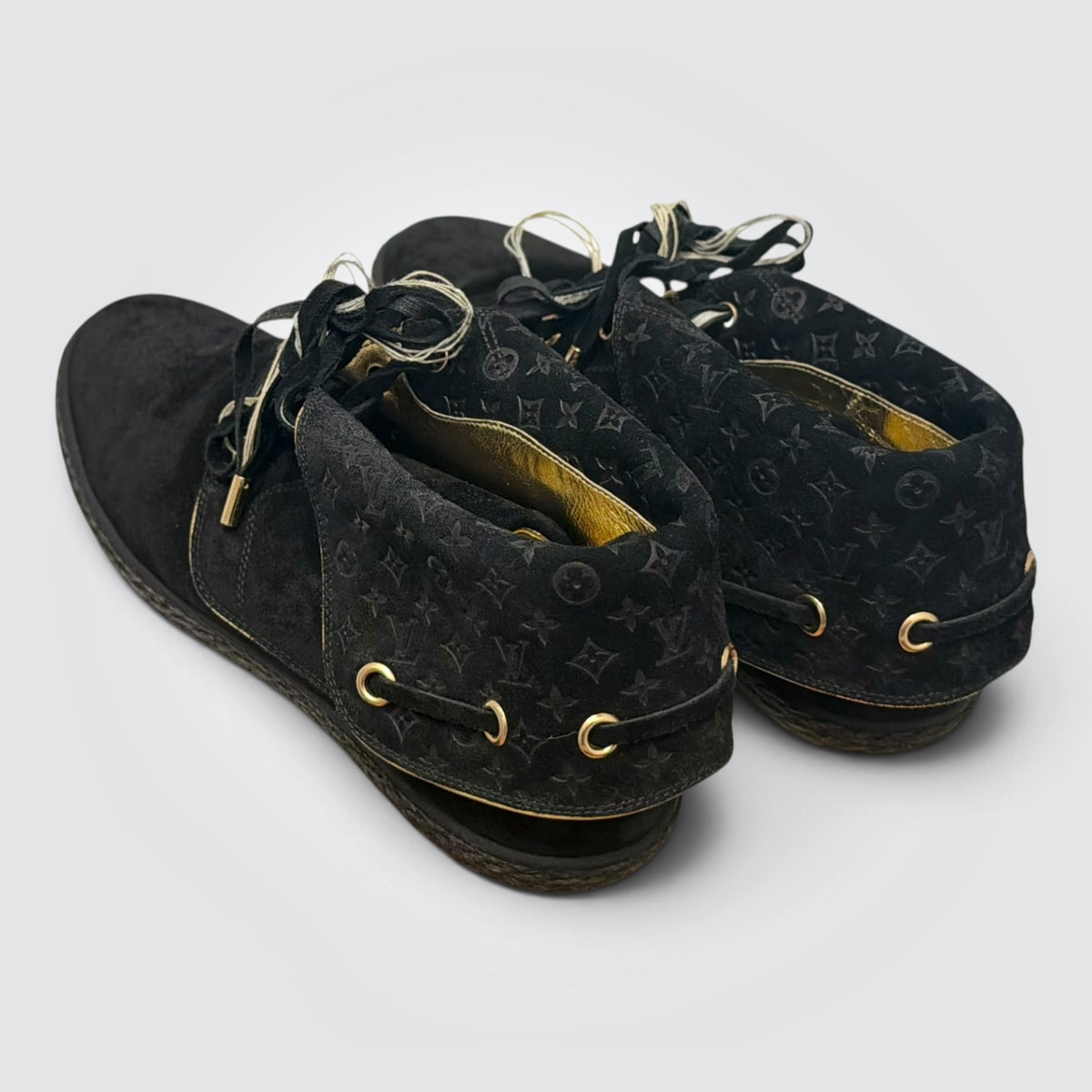 Pre-Owned Louis Vuitton Black Monogram Suede Ankle Boots — Size 41
