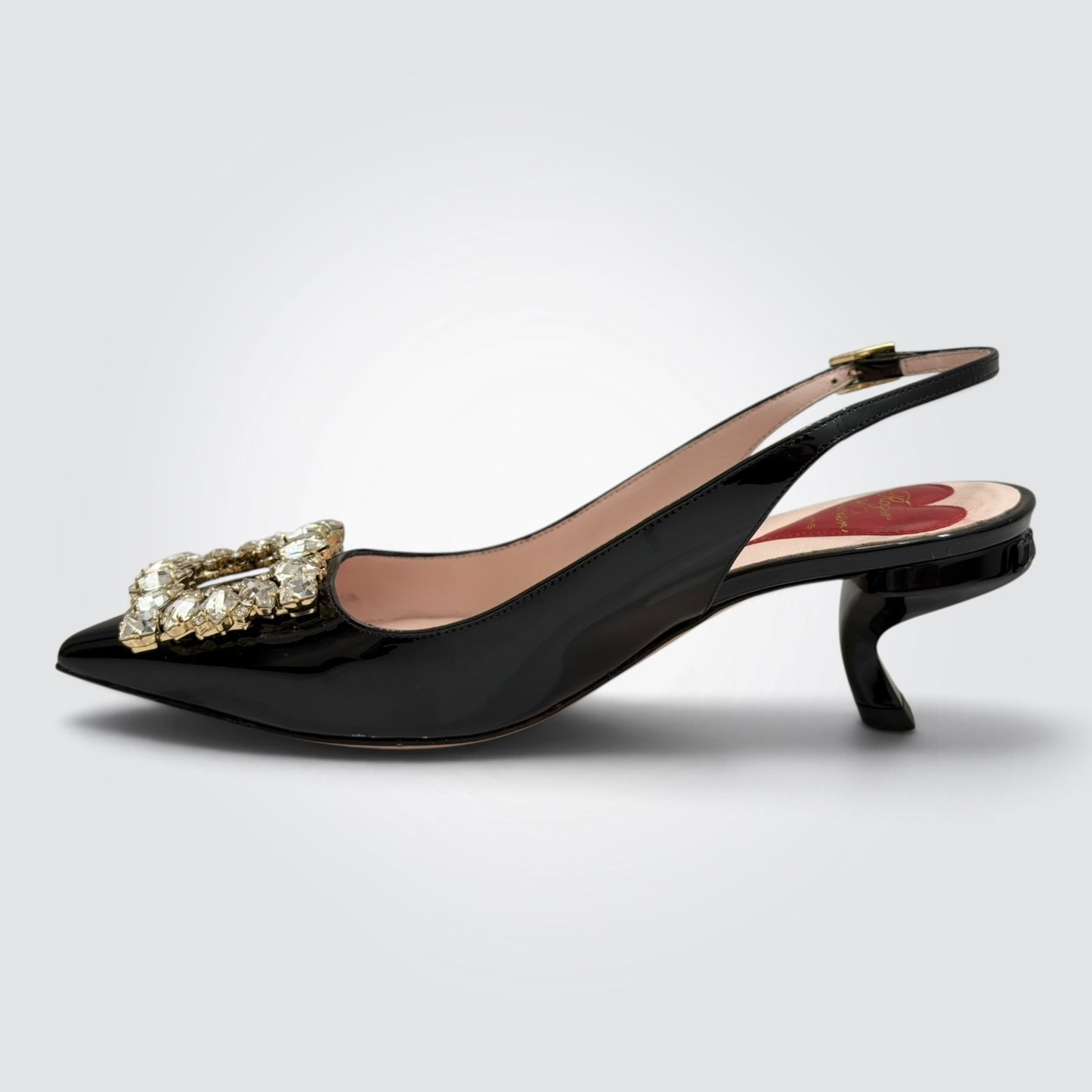 Pre-Owned Roger Vivier Efflorescence Black Patent Crystal Buckle Slingback Pumps