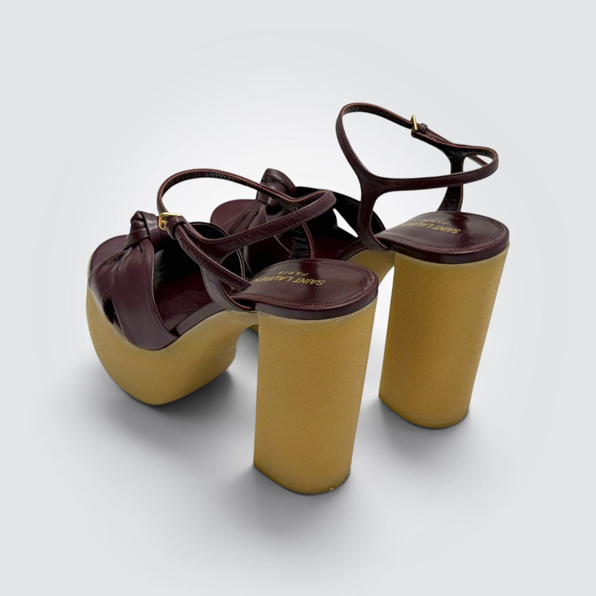 Pre-Owned Saint Laurent Bianca Burgundy Leather Platform Sandals