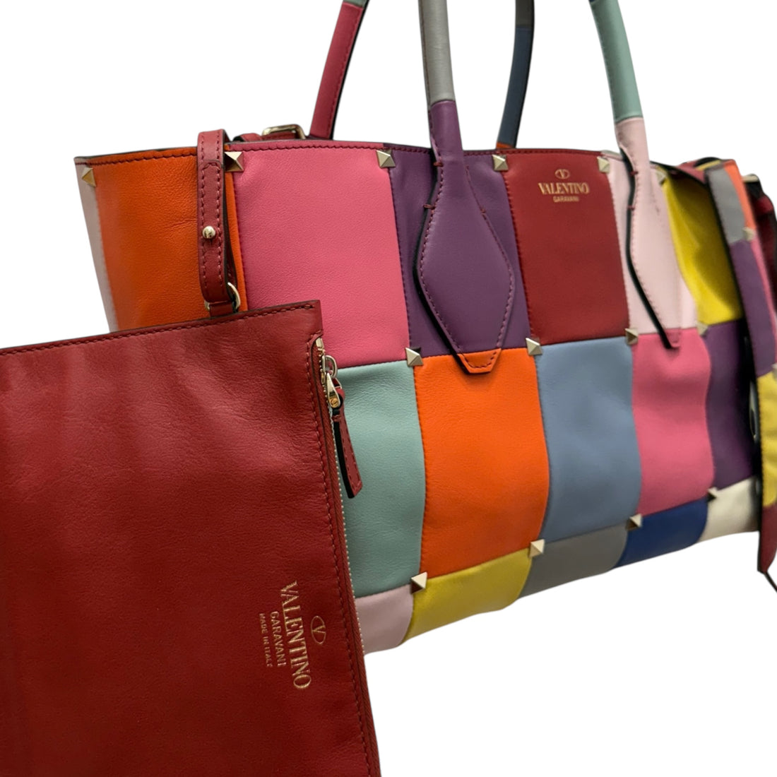 Valentino Garavani Multicolor Patchwork Leather Tote Bag with Pouch – Made in Italy
