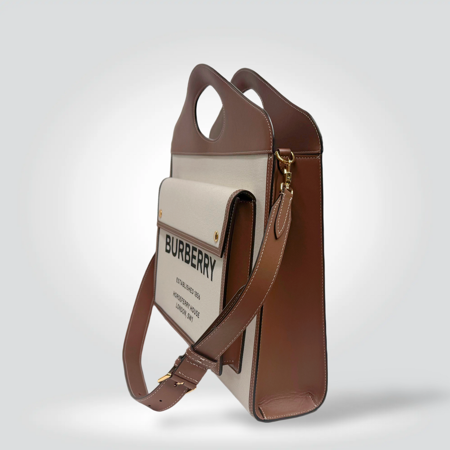urberry Pocket Bag Canvas Tan Leather Logo Print Crossbody —  — Pristine | Style Reissue Vancouver
