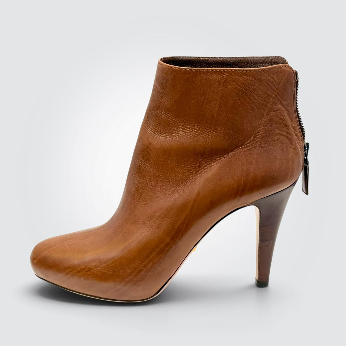 Pre-Owned Prada Brown Leather Ankle Boots with Stiletto Heel