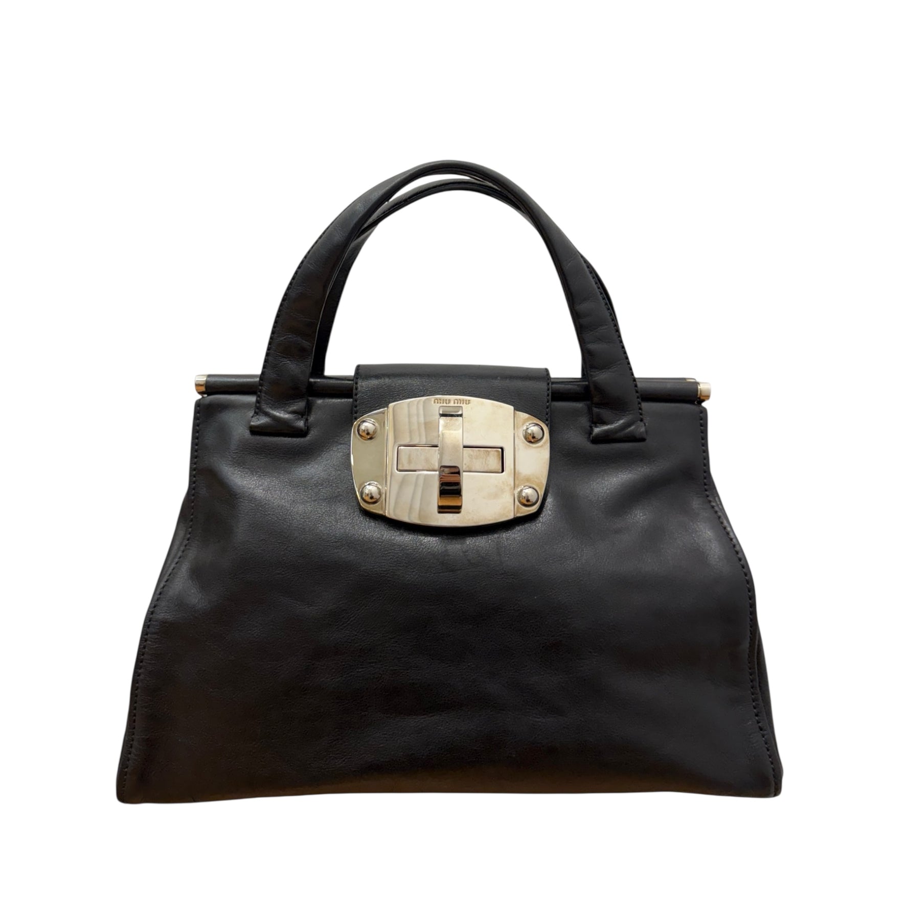 Miu Miu Black Leather Satchel – Structured Top-Handle Bag, Made in Italy