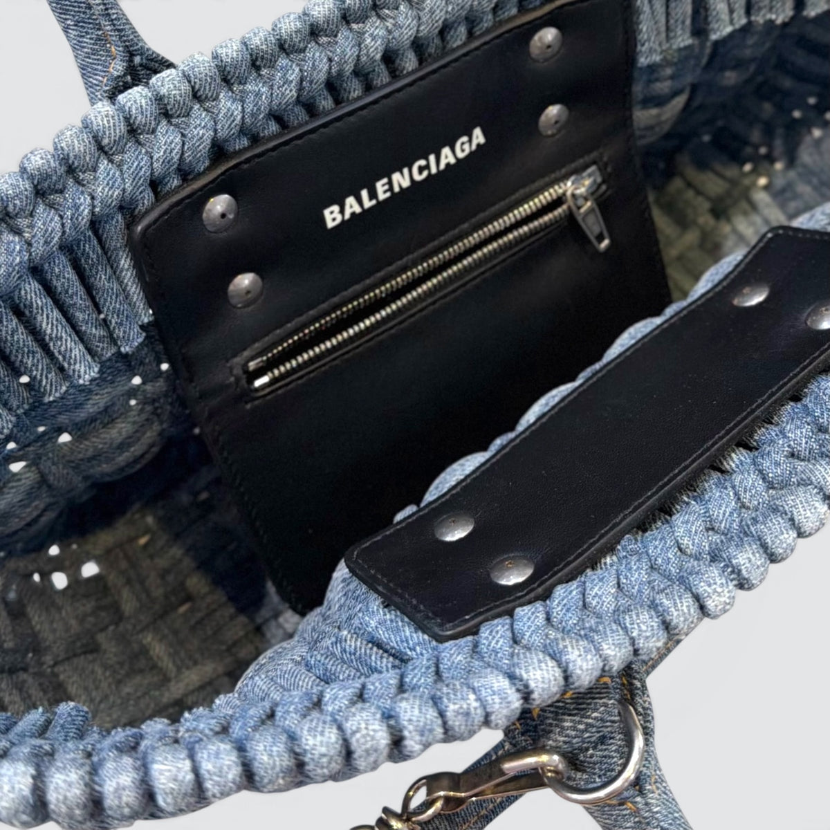 Bistro XS Basket Bag Washed Frayed Denim Braided Silver Hardware