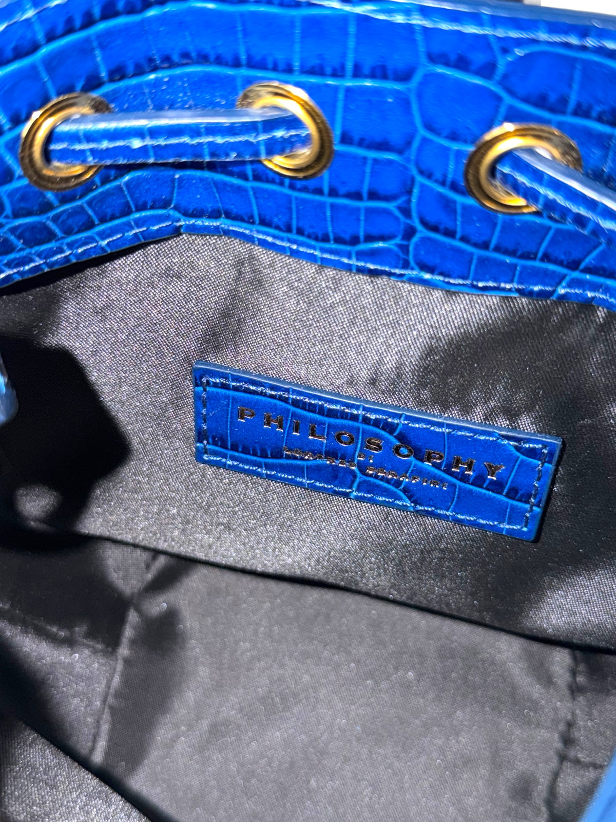 Pre-Owned Philosophy di Lorenzo Serafini Royal Blue Croco-Print Leather Mini Satchel