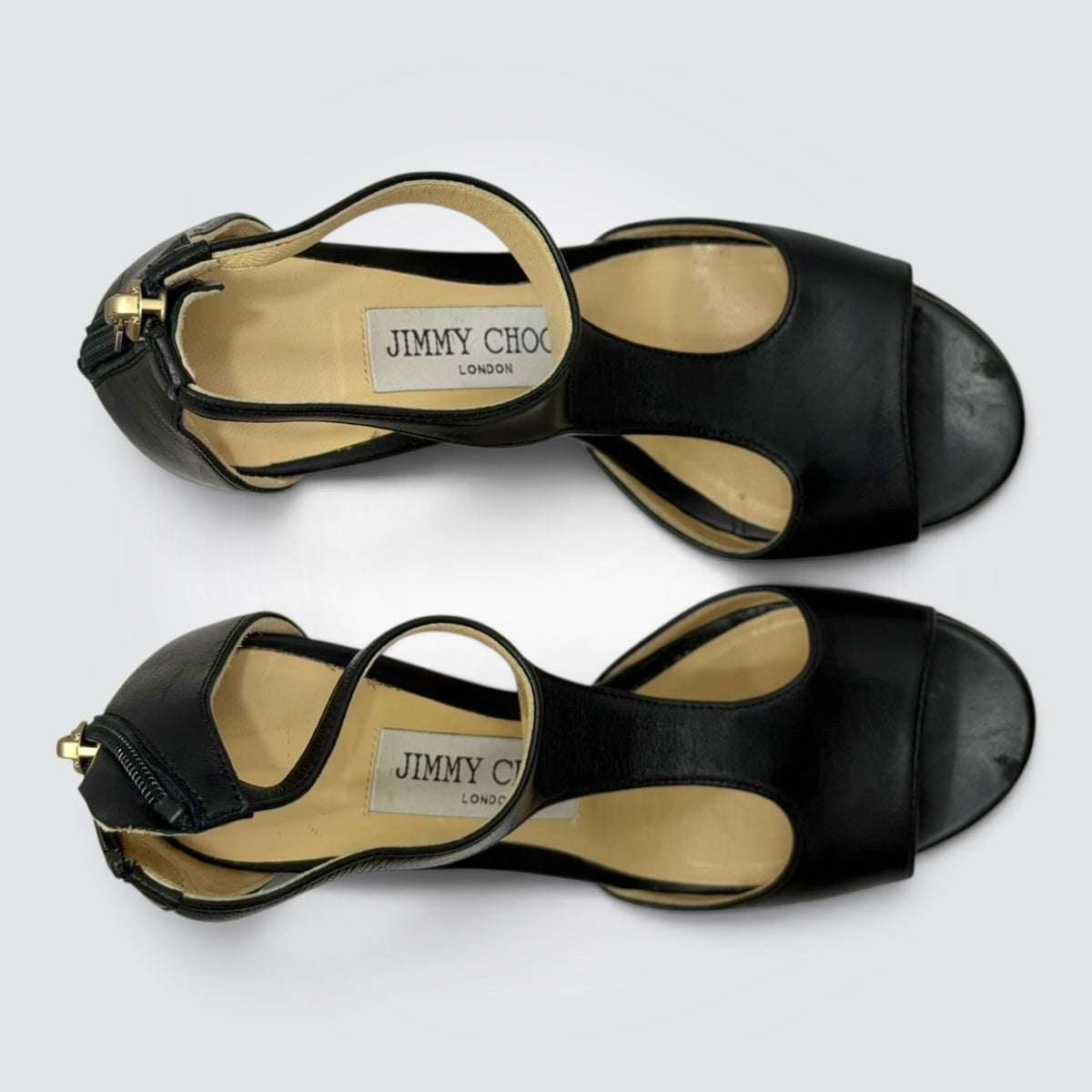 Pre-Owned Jimmy Choo Black Leather Cutout T-Strap Platform Sandals