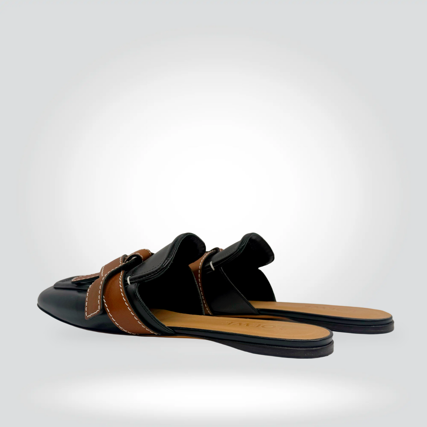 Loewe Toy mules black leather woven tan strap square toe size40 Good — Style Reissue Vancouver