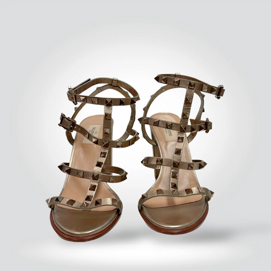 
Pre-Owned Valentino Rockstud bronze copper studded strappy sandal heel 90mm — Style Reissue Vancouver