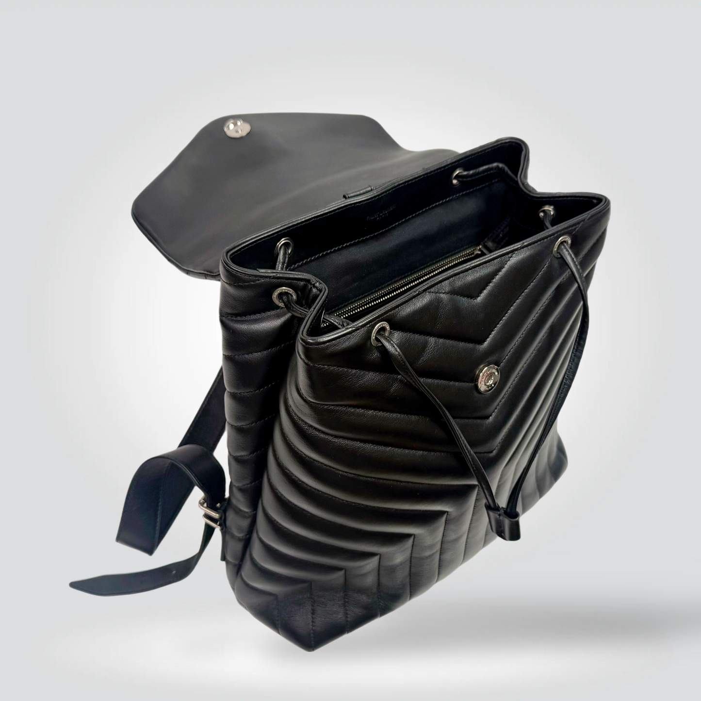 Pre-Owned Saint Laurent Loulou Backpack Black Y-Quilted Leather Silver YSL Monogram — Excellent | Style Reissue Vancouver