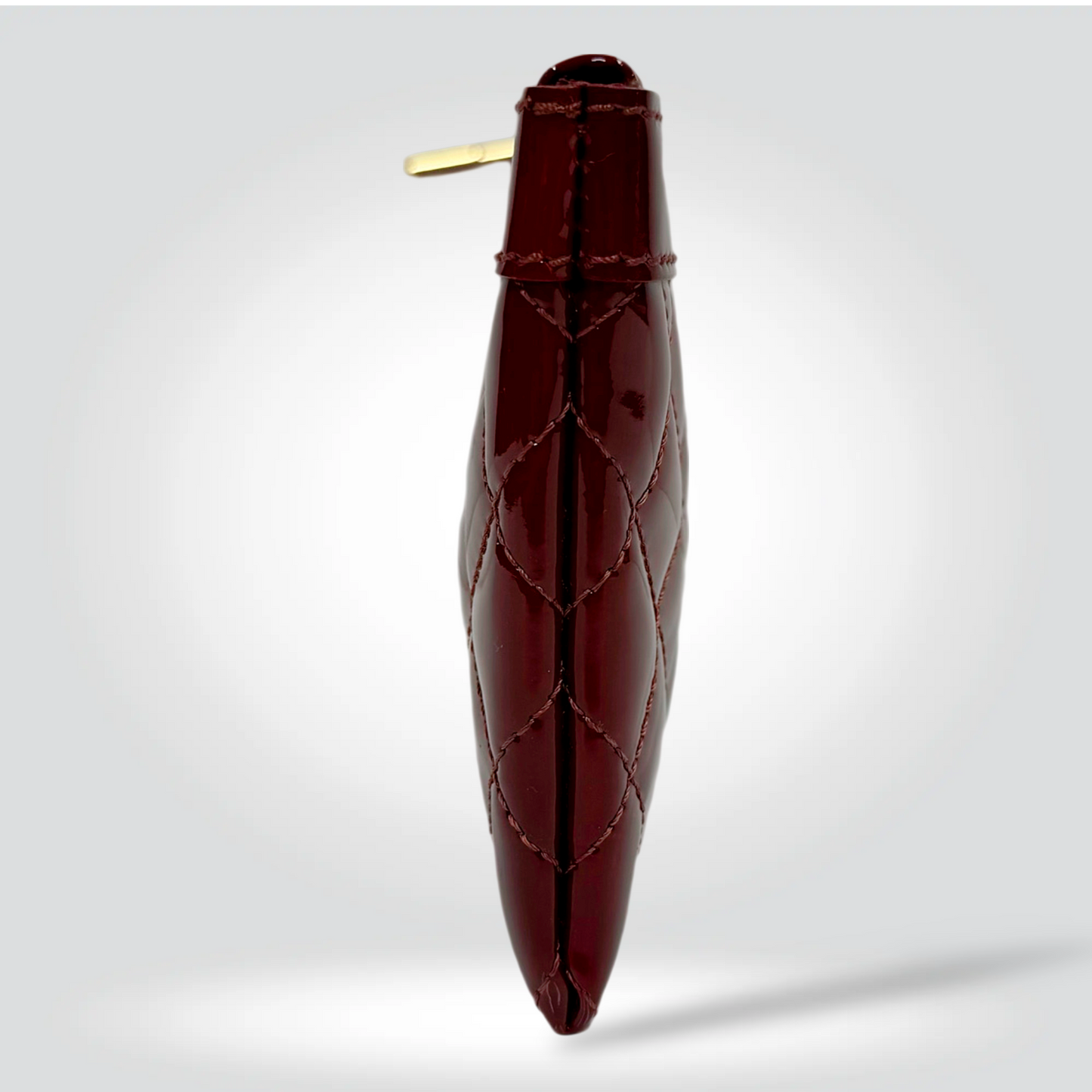 Burberry Quilted Patent Leather Zip Pouch Burgundy Red Gold Zip Equestrian Logo — Excellent Style Reissue Vancouver