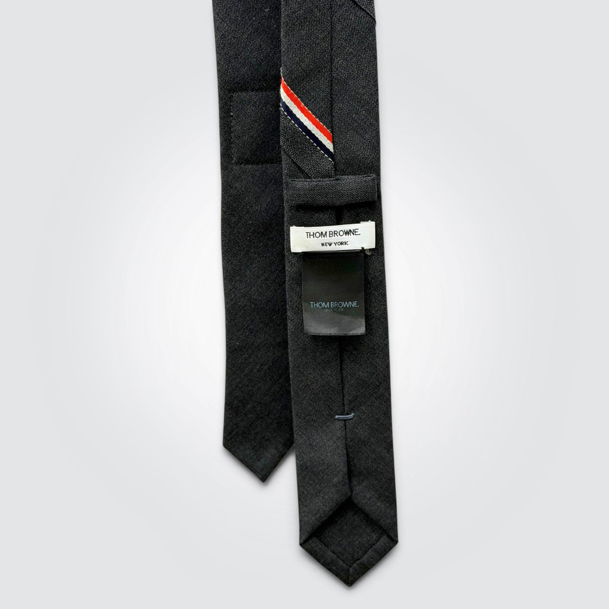 Pre-Owned Thom Browne New York Dark Grey Wool Tie with RWB Stripe