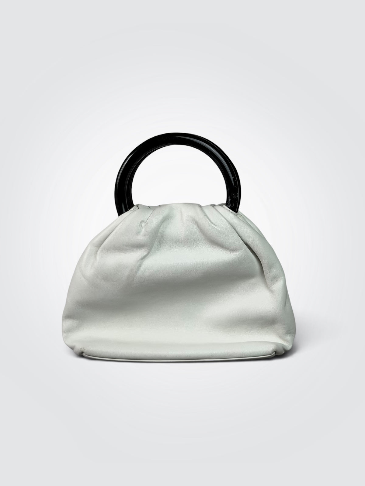 Pre-owned Vintage Chanel Camellia Top-Handle Bag – White Leather with Black Acrylic Handle