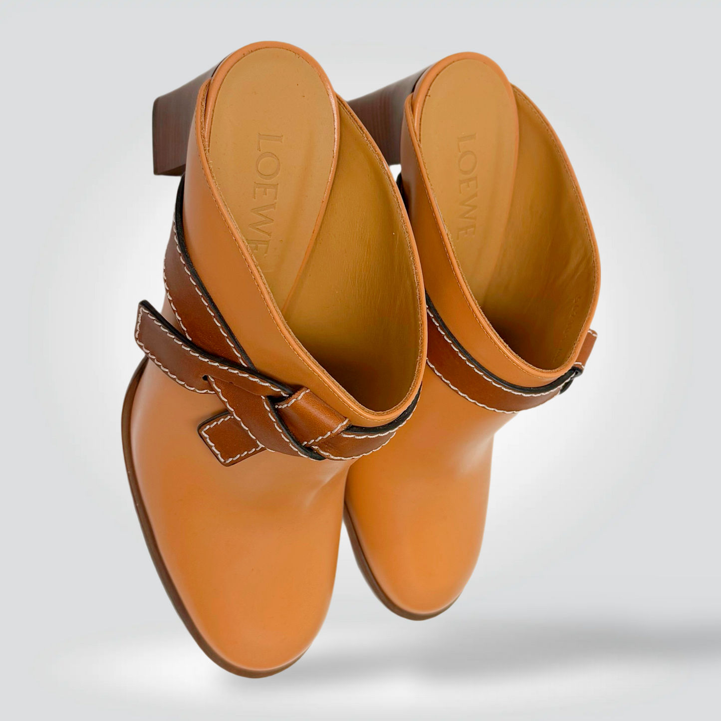 Loewe Campo Clogs Tan Cognac Leather Buckle Strap White Topstitching — Size 40—Never Worn | Style Reissue Vancouver