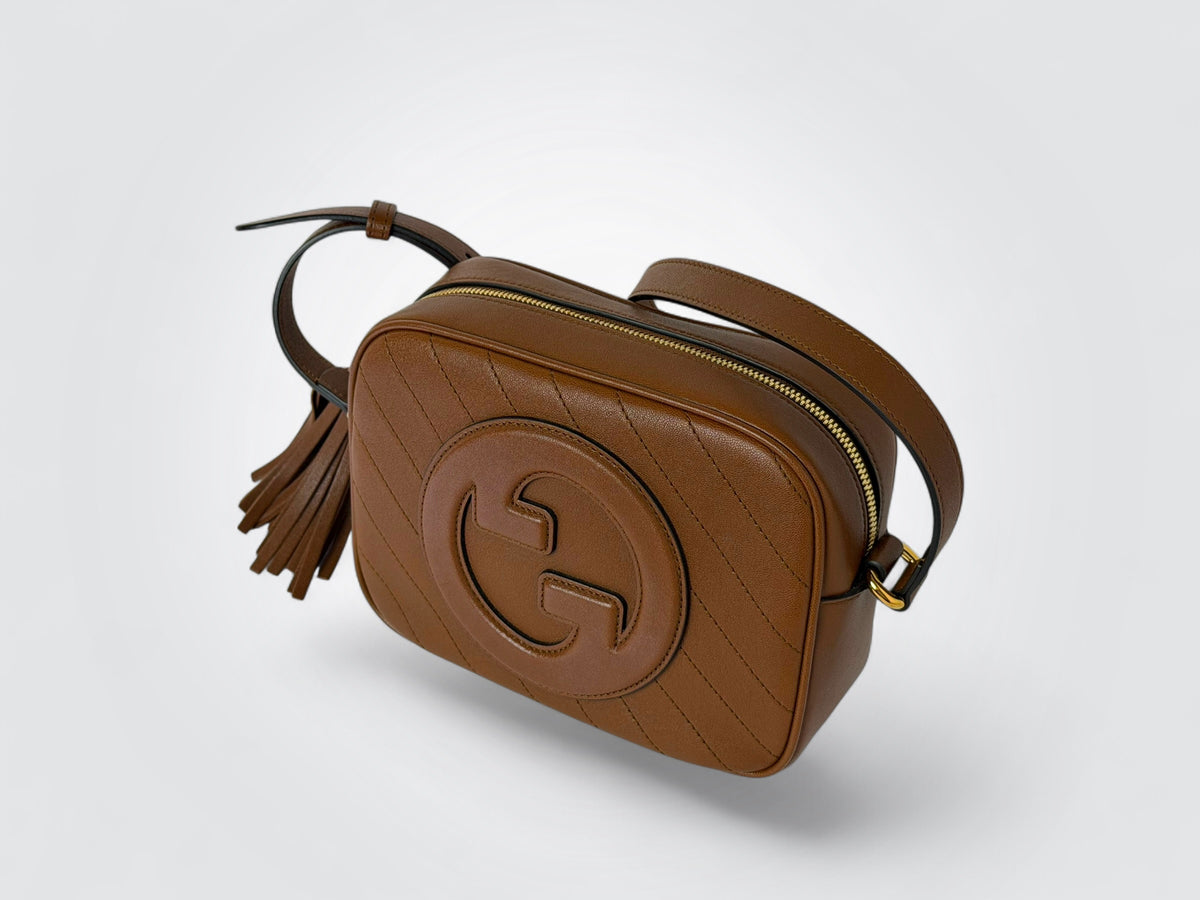Pre-Owned Gucci Blondie Small Shoulder Bag – Brown Leather with Interlocking G Logo and Tassel Detail