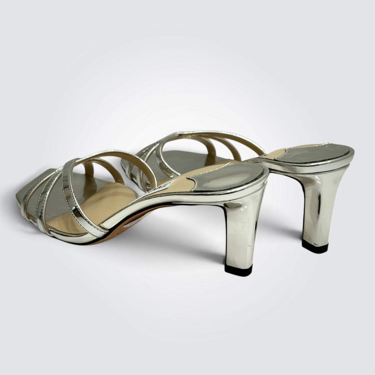 Pre-Owned Jimmy Choo Anise Silver Mirror Metallic Strappy Sandals