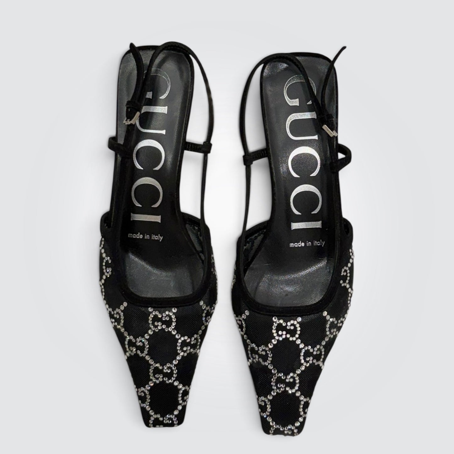 Pre-Owned Gucci Tom GG Crystal Mesh Slingback Pumps
