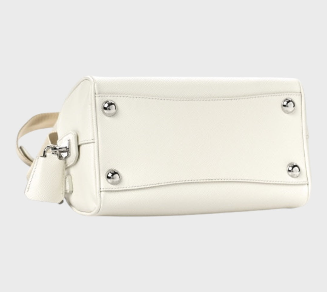 Prada Saffiano Lux Top Handle Crossbody Bag White