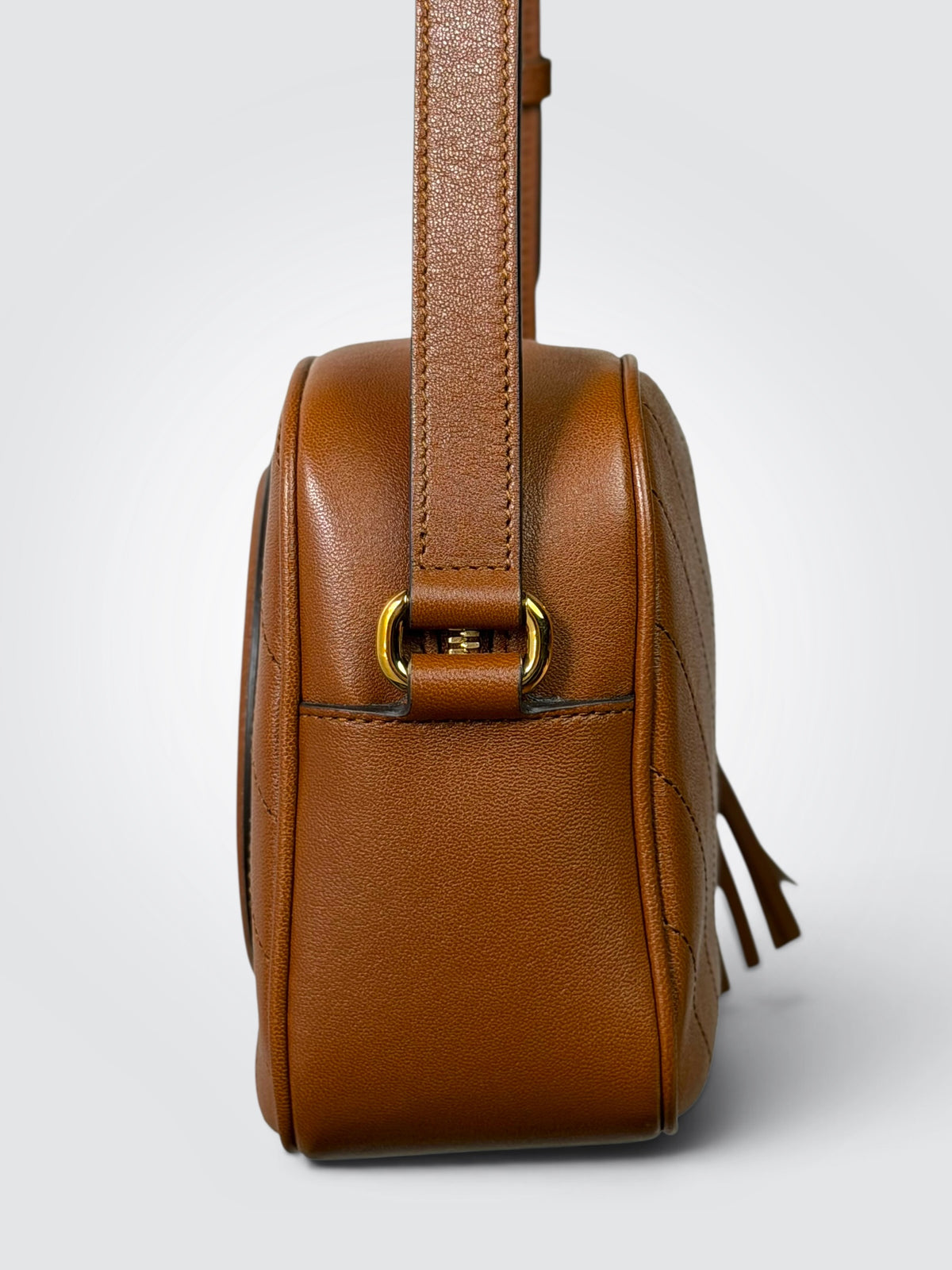 Pre-Owned Gucci Blondie Small Shoulder Bag – Brown Leather with Interlocking G Logo and Tassel Detail