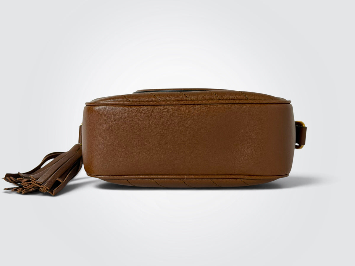 Pre-Owned Gucci Blondie Small Shoulder Bag – Brown Leather with Interlocking G Logo and Tassel Detail