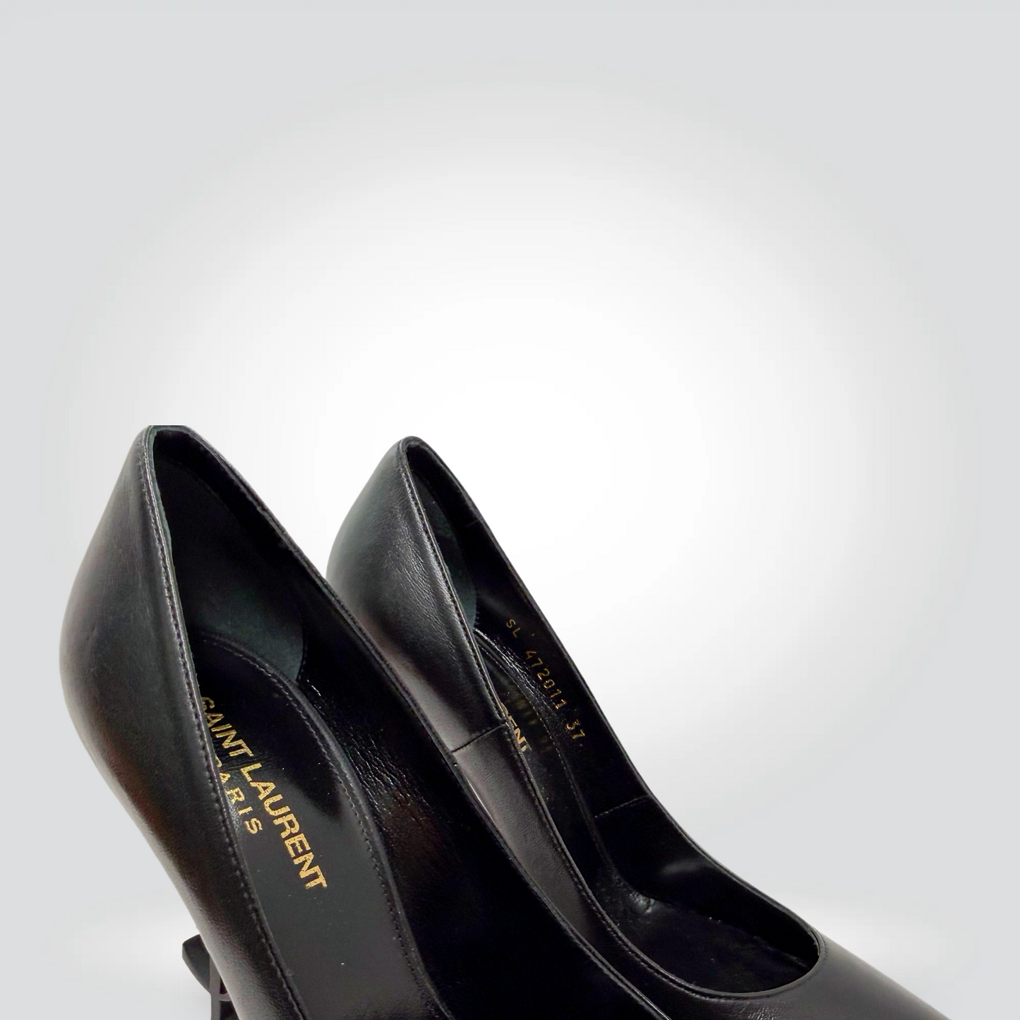 Saint Laurent Opyum Pumps Black Leather YSL Logo Heel Pointed Toe — Size 37-Never Worn | Style Reissue Vancouver