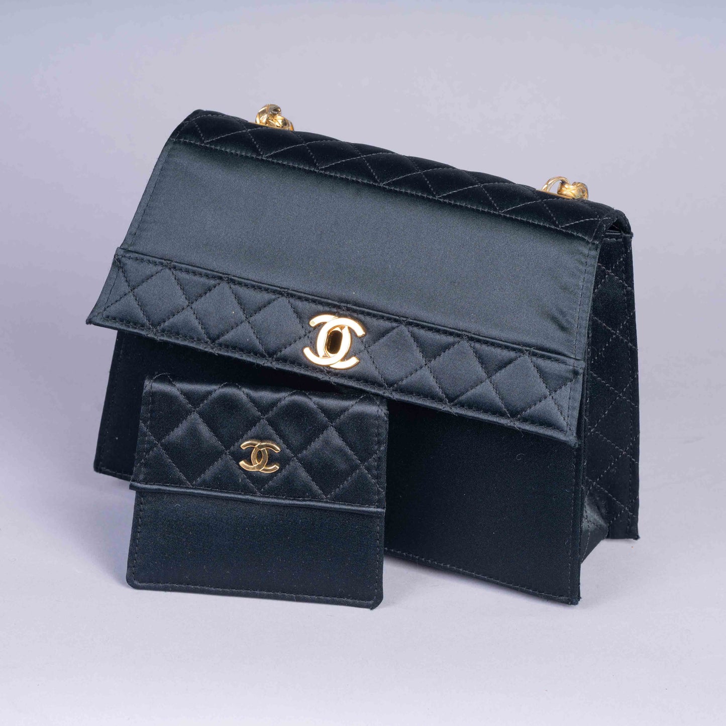 Pre-Owned Vintage Chanel Satin Quilted Bag + Card Holder