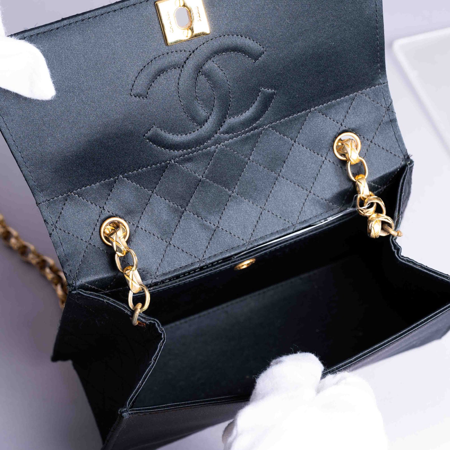 Pre-Owned Vintage Chanel Satin Quilted Bag + Card Holder