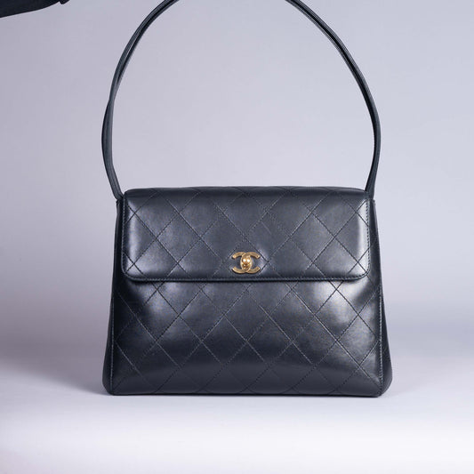 Pre-Owned Vintage Chanel Kelly Lambskin Shoulder Bag with 24K Gold Plating