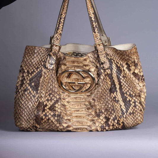 Pre-Owned GUCCI Python Brit Tote Bag