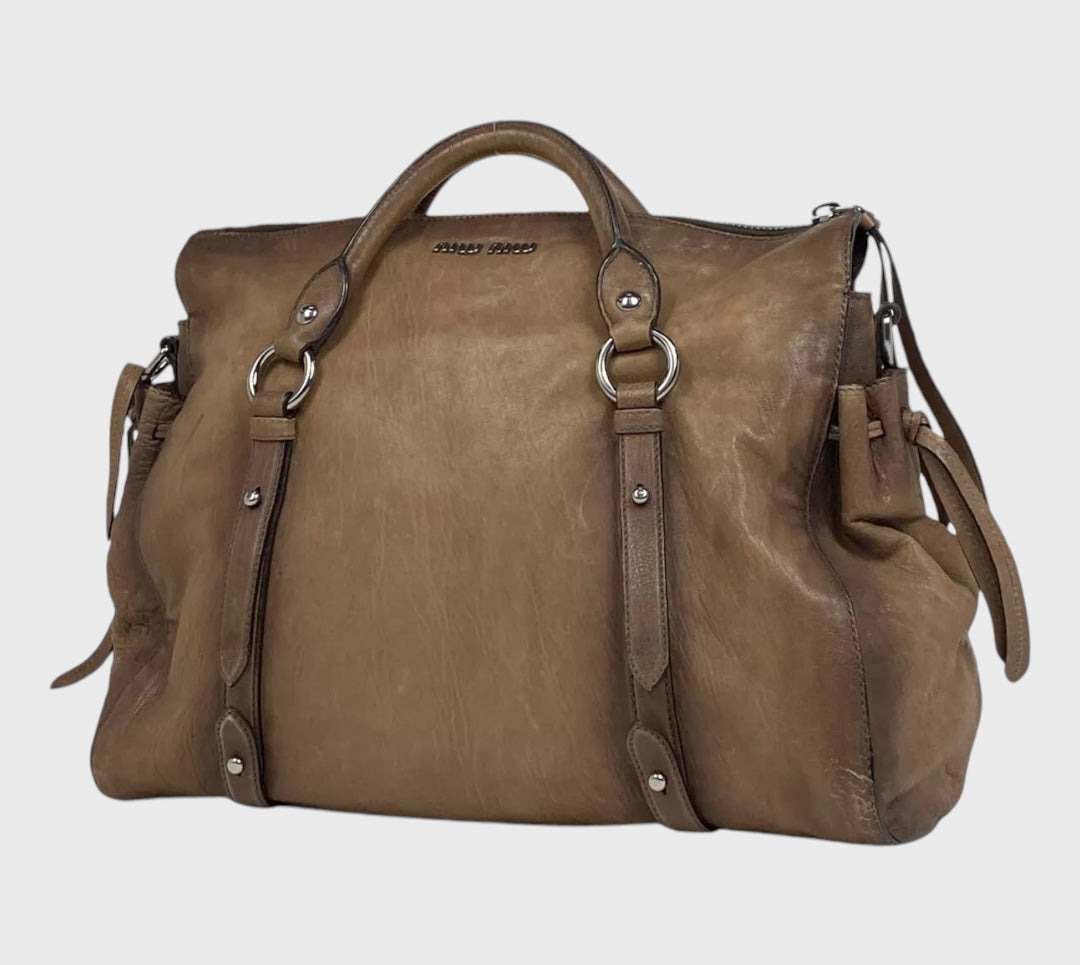 Miu Miu Logo Hand Bag 2WAY Shoulder Bag Hand Bag leather Brown