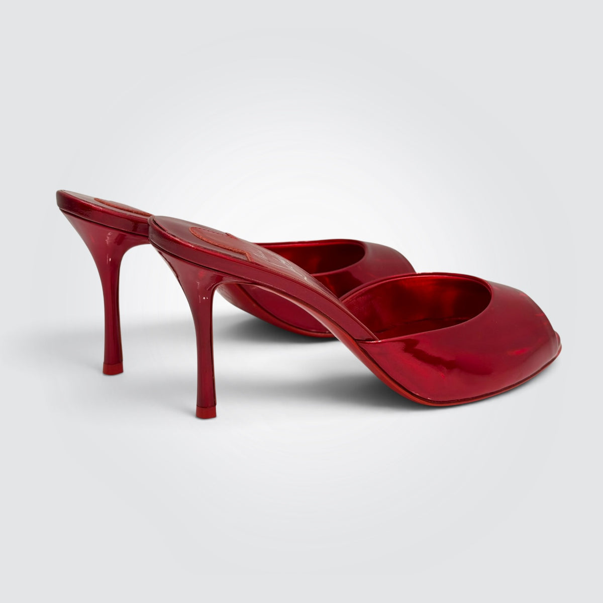 Pre-Owned Christian Louboutin Red Metallic Patent Leather Open-Toe Mules