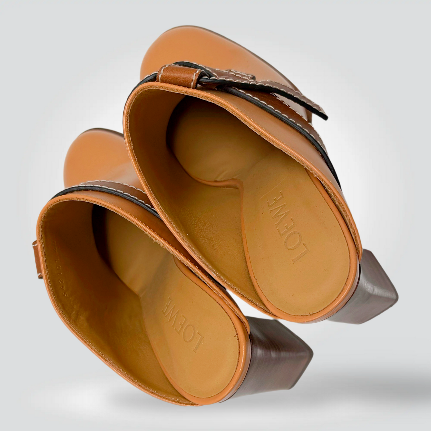 Loewe Campo Clogs Tan Cognac Leather Buckle Strap White Topstitching — Size 40—Never Worn | Style Reissue Vancouver
