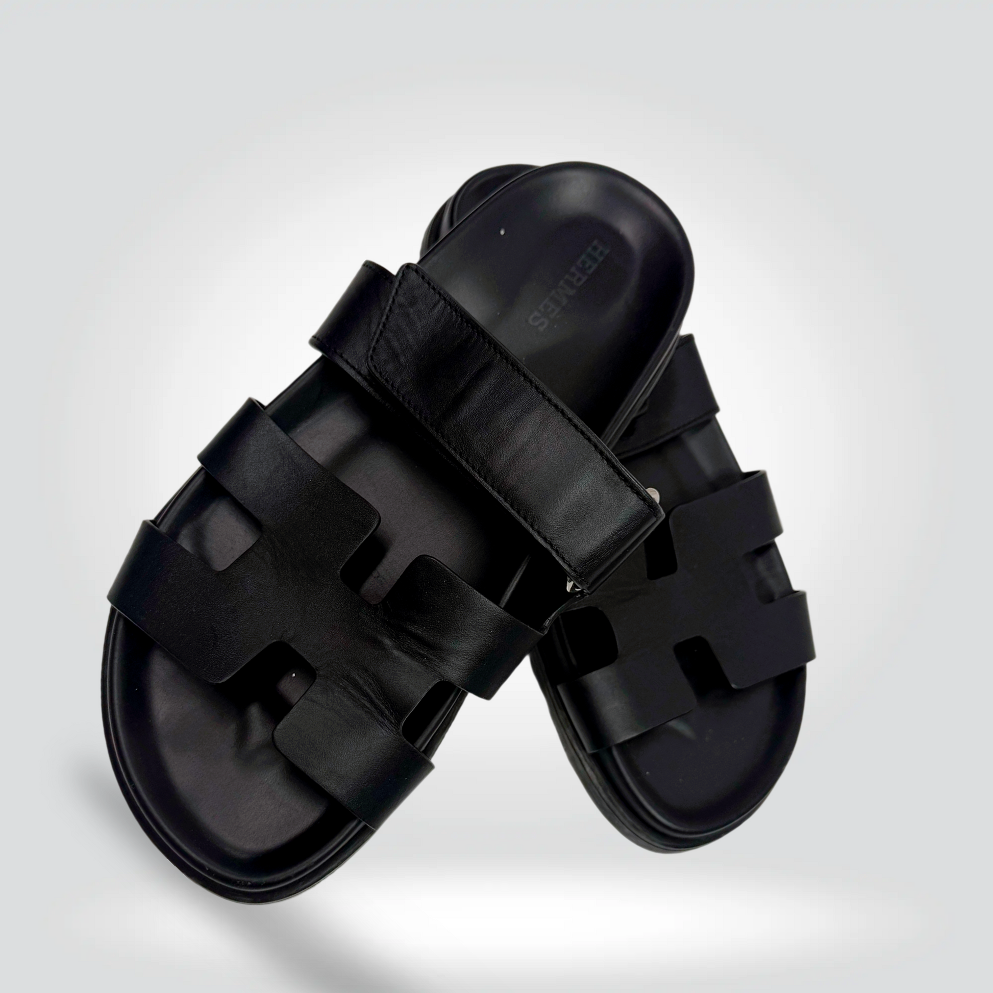 Pre-Owned Hermès Chypre sandals black leather double H-strap adjustable buckle — Style Reissue Vancouver