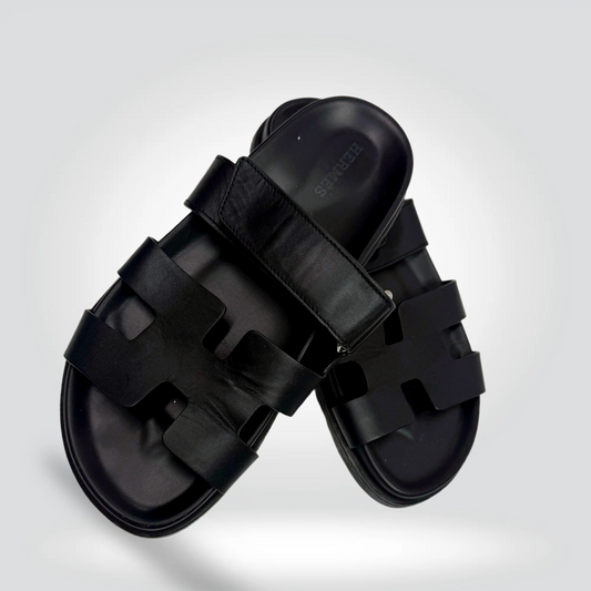 Pre-Owned Hermès Chypre sandals black leather double H-strap adjustable buckle — Style Reissue Vancouver