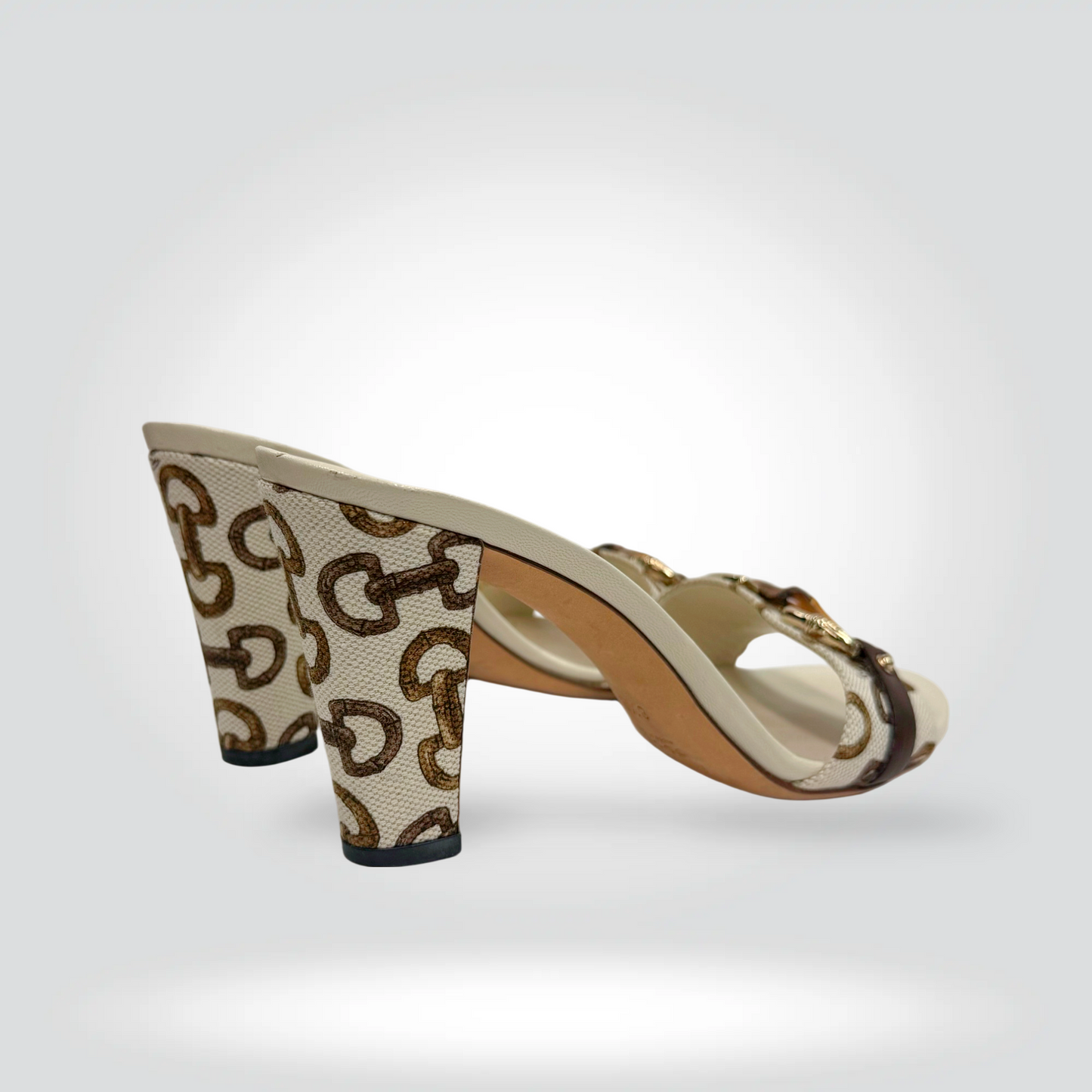 Pre-Owned Gucci cream ivory GG canvas horsebit bamboo chain mule heel 3.5 inch — Style Reissue Vancouver