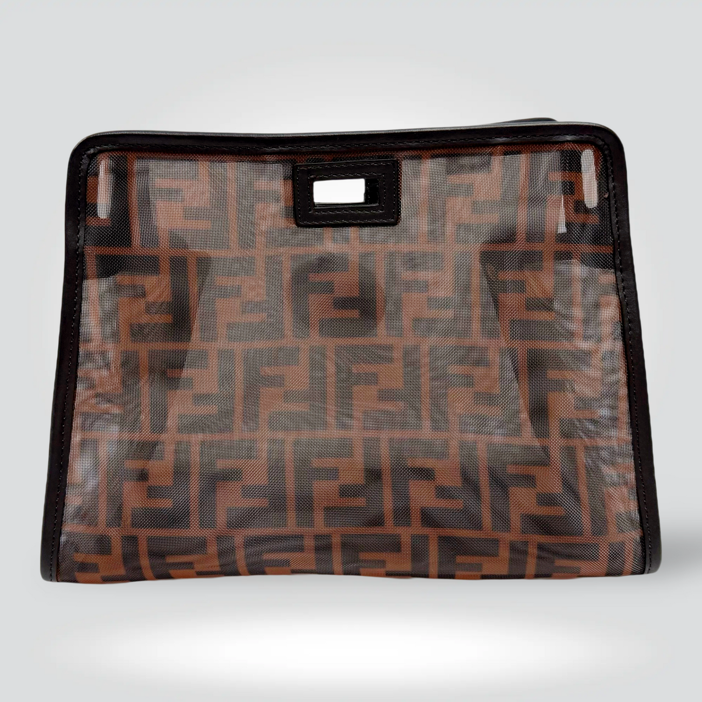 Fendi Zucca mini Zucca Peakaboo Defender Cover bag brown black FF monogram mesh  leather trim —Excellent  Style Reissue Vancouver