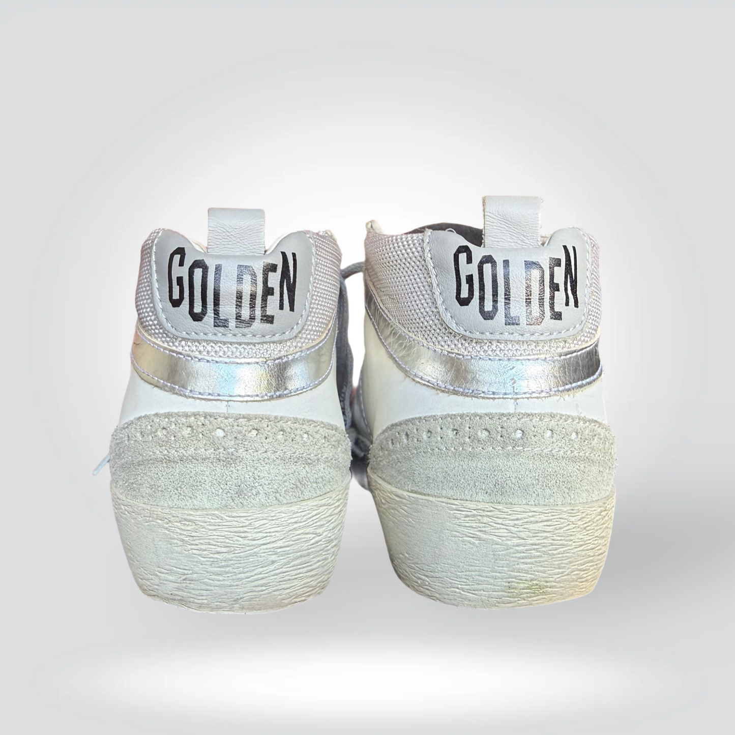 Golden Goose Mid Star Sneakers White Leather Green Star Silver Glitter Heel — Size 37— Good] | Style Reissue Vancouver