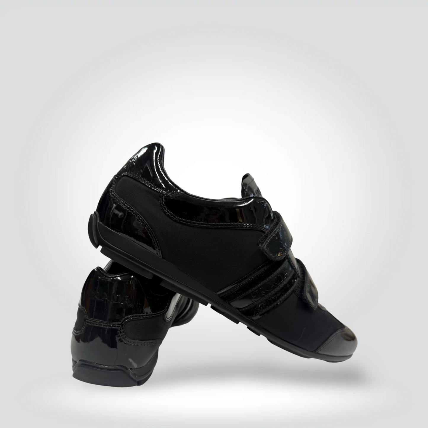Pre-Owned Prada Patent Leather Velcro Strap Sneakers Black Red Logo Tab — Size 39 — Very Good  Style Reissue Vancouver