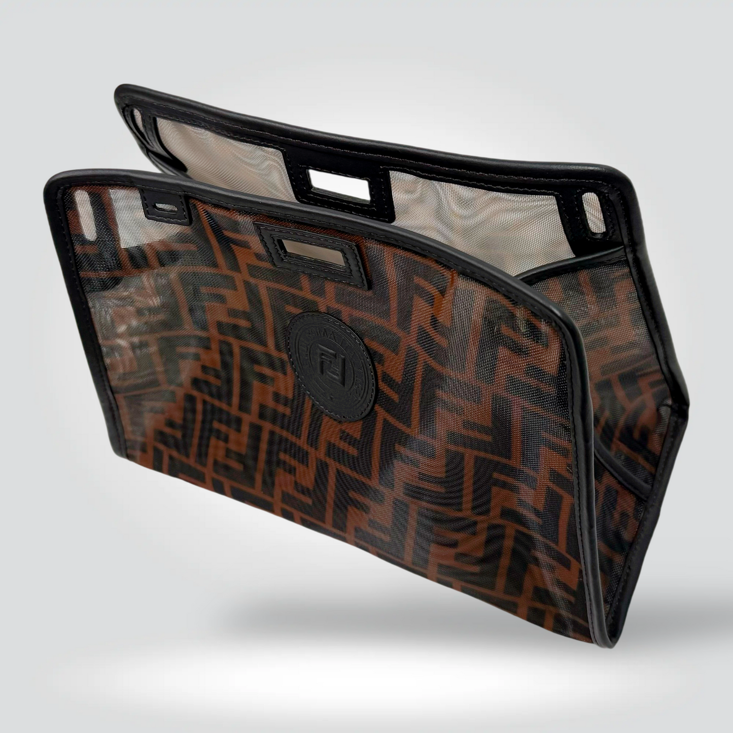 Fendi Zucca mini Zucca Peakaboo Defender Cover bag brown black FF monogram mesh  leather trim —Excellent  Style Reissue Vancouver