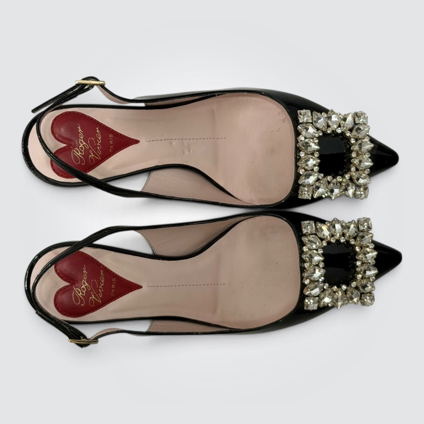 Pre-Owned Roger Vivier Efflorescence Black Patent Crystal Buckle Slingback Pumps