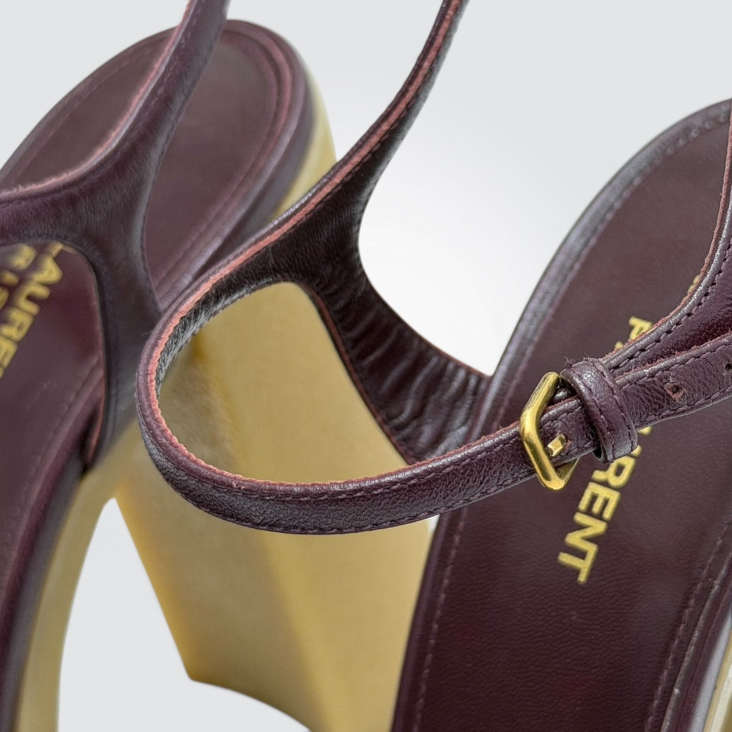 Pre-Owned Saint Laurent Bianca Burgundy Leather Platform Sandals