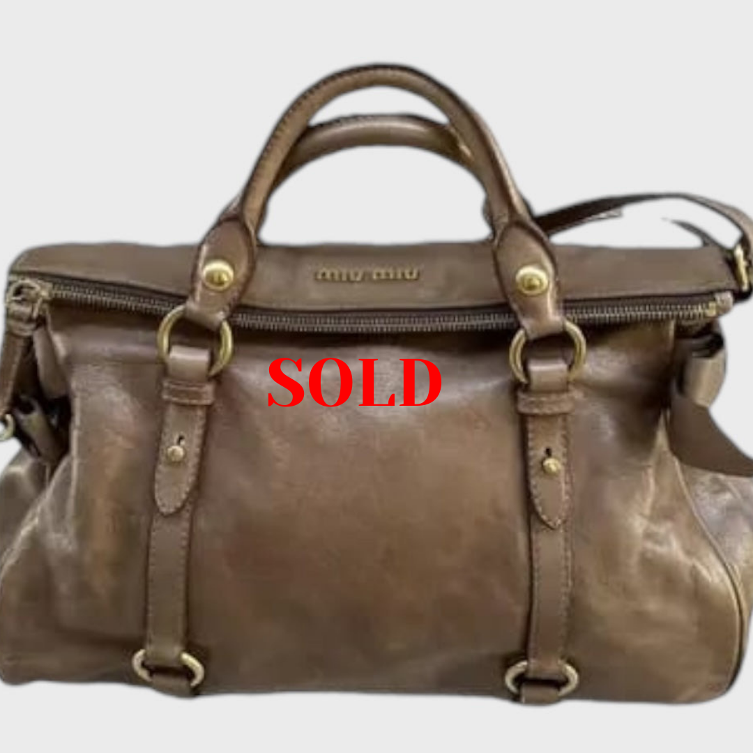 Miu Miu Logo Hand Bag 2WAY Shoulder Bag Hand Bag leather Brown