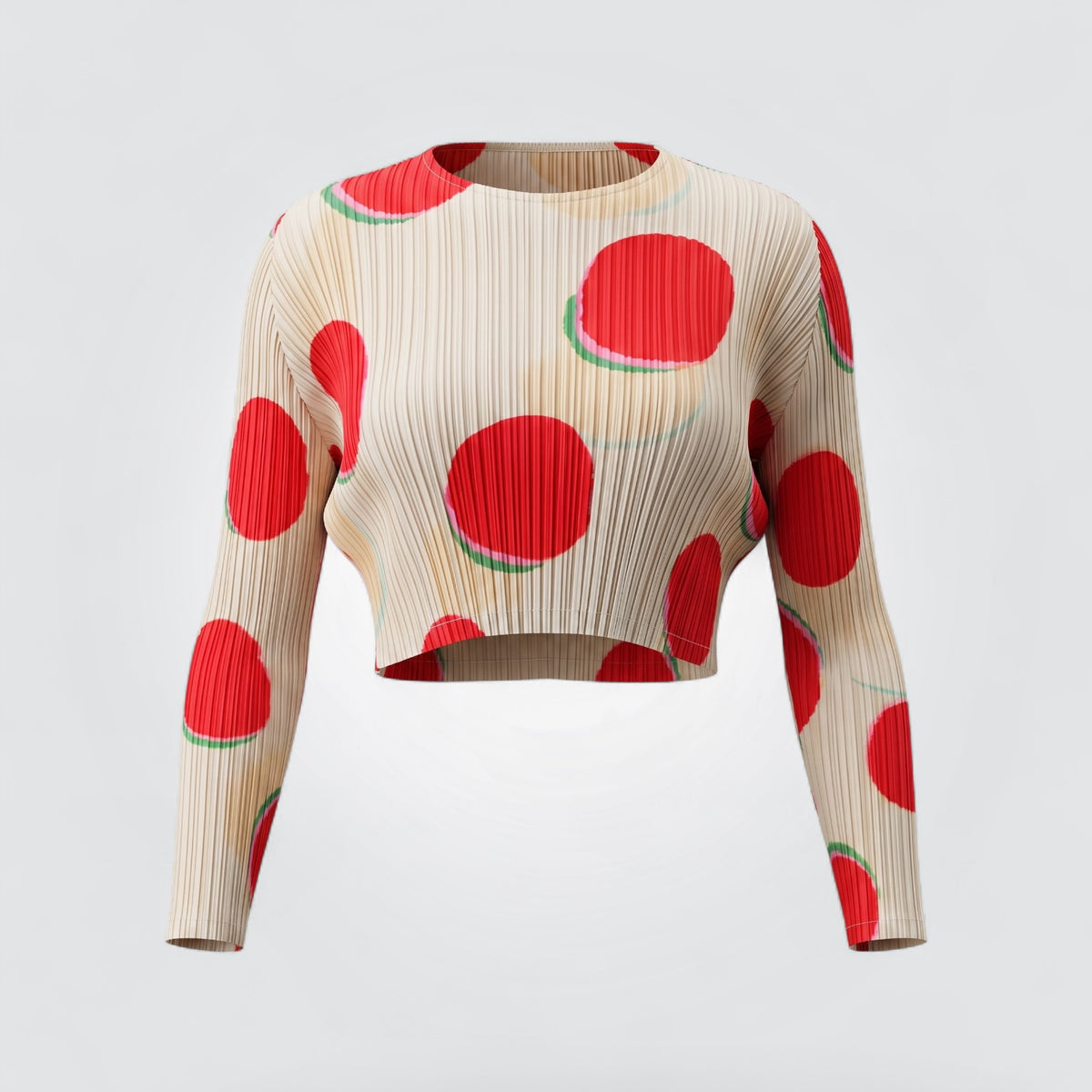 Pre-Owned Pleats Please Issey Miyake Printed Crop Top in Cream & Red
