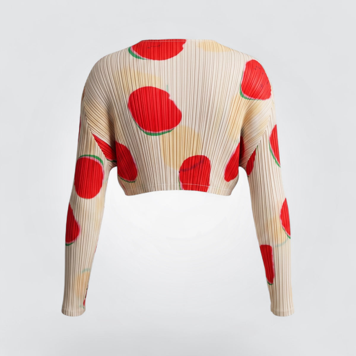 Pre-Owned Pleats Please Issey Miyake Printed Crop Top in Cream & Red