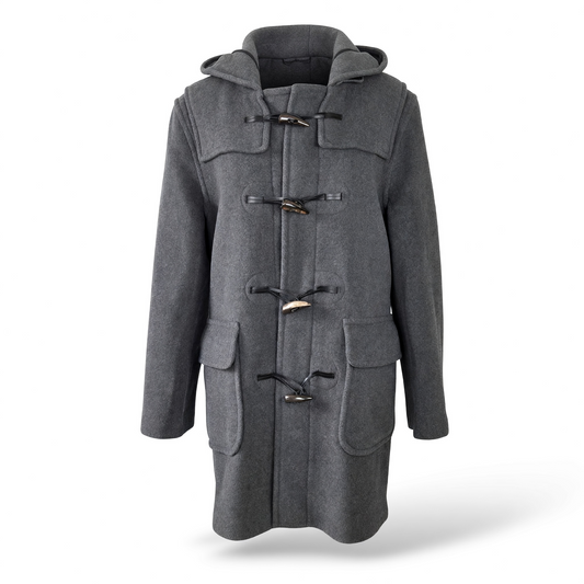 Minstead Grey Wool Duffle Coat with Horn Toggles