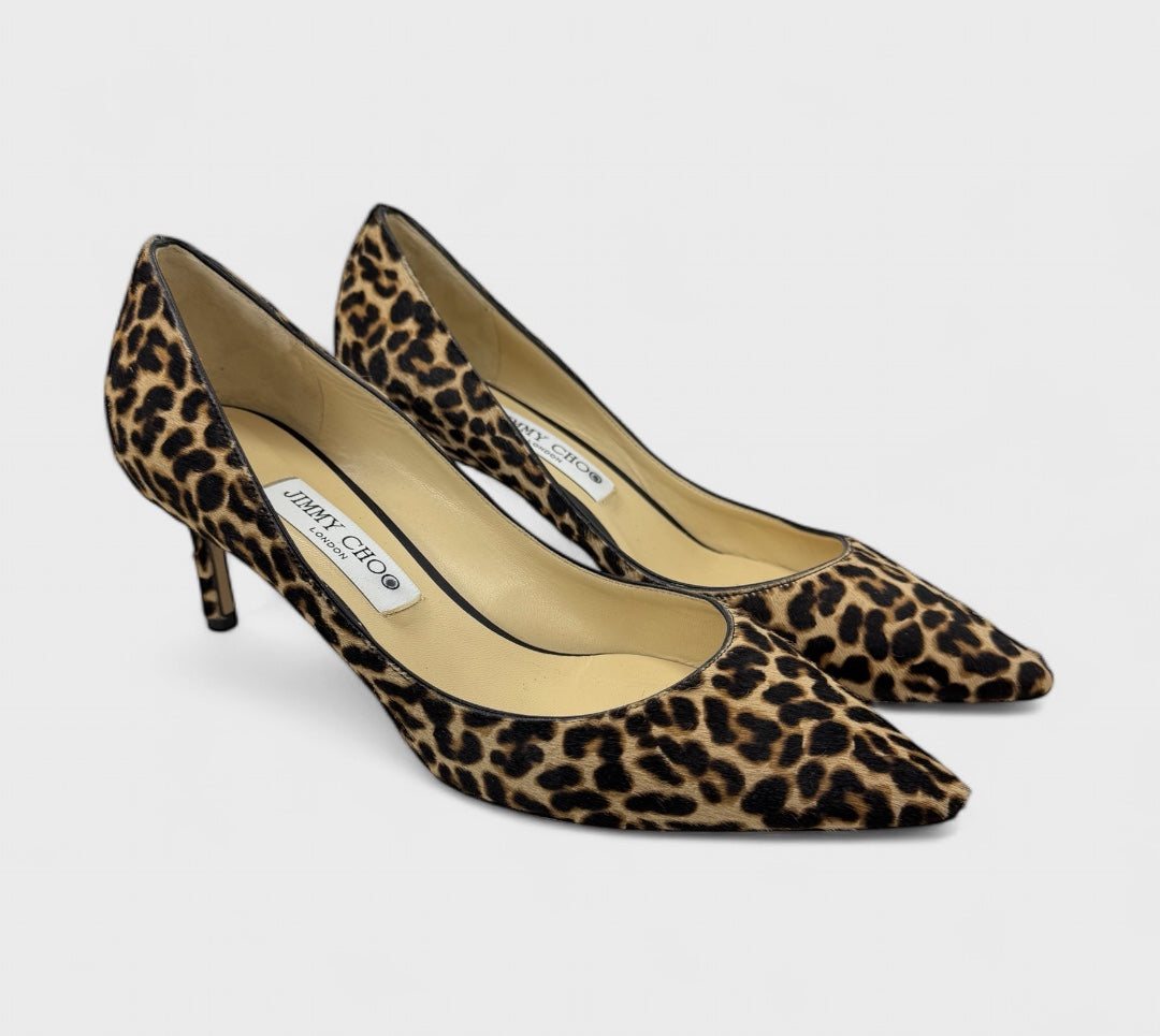 Jimmy Choo Romy Leopard Print Calf Hair Pumps Size 39