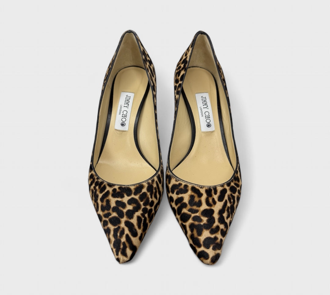 Jimmy Choo Romy Leopard Print Calf Hair Pumps Size 39