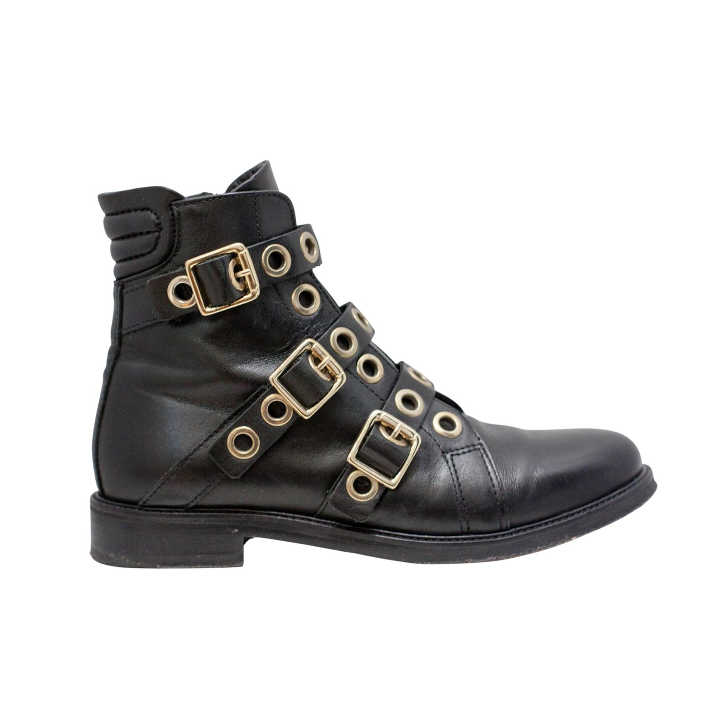 Pre-Owned Alexander McQueen Leather Buckle Combat Boots (39)