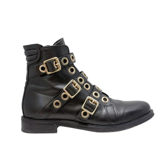 Pre-Owned Alexander McQueen Leather Buckle Combat Boots (39)
