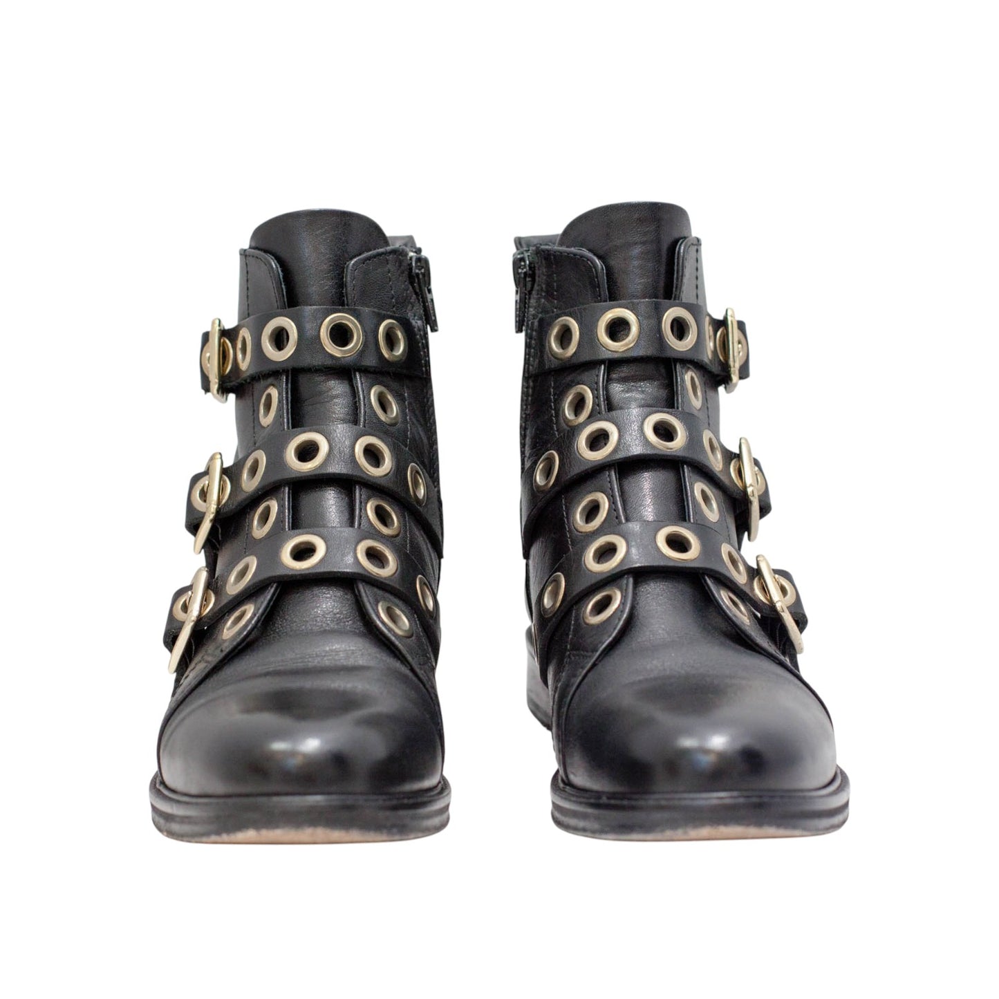 Pre-Owned Alexander McQueen Leather Buckle Combat Boots (39)